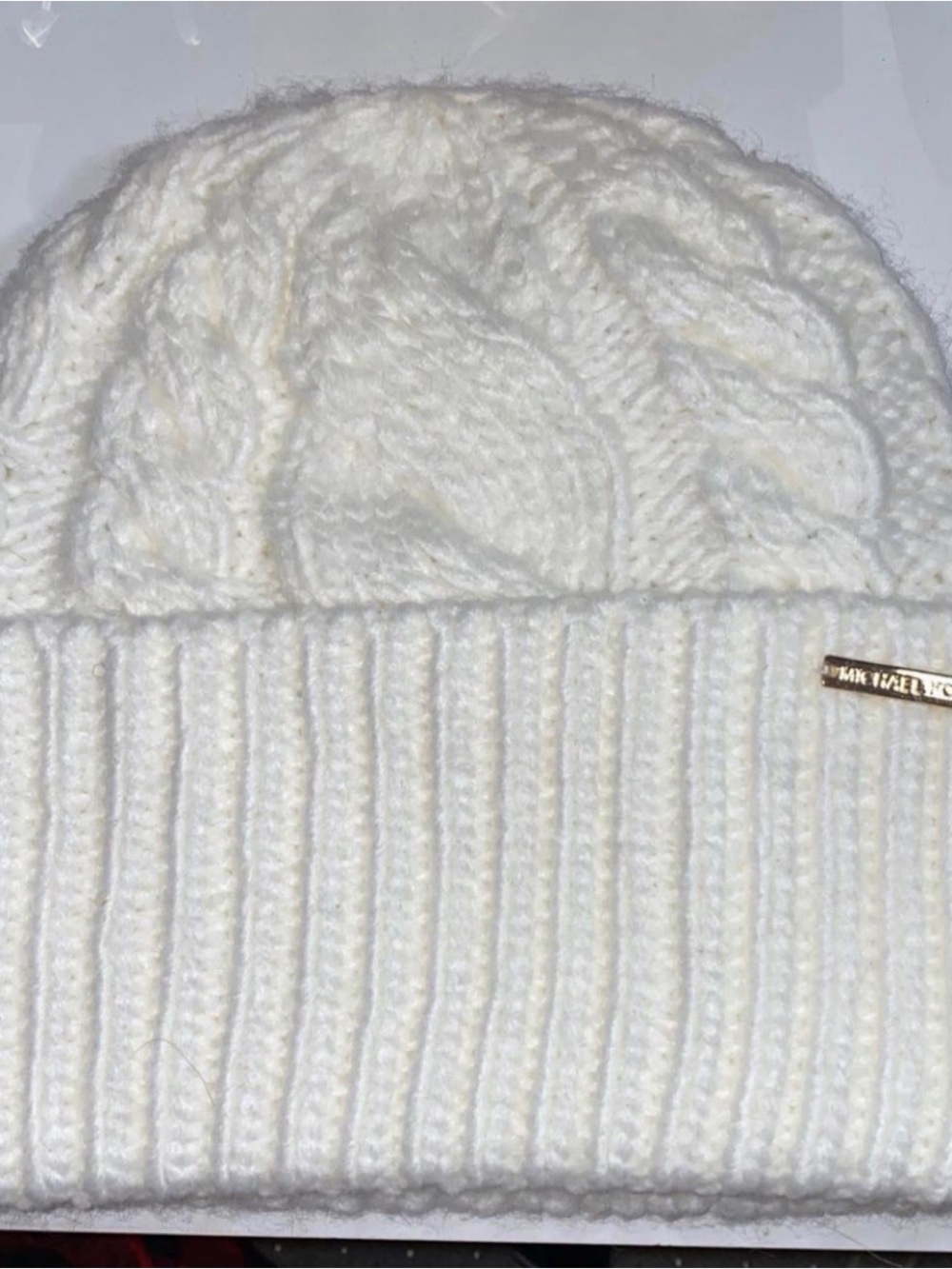 Michael Kors Cream Cable Knit Beanie with Folded Cuff